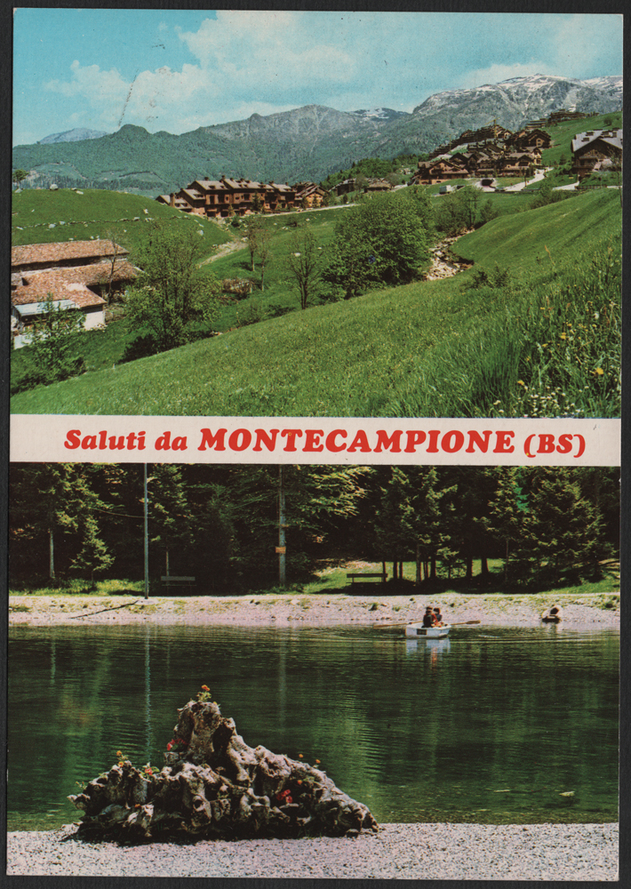 La cartolina del martedì - Saluti da MONTECAMPIONE (BS) MONTECAMPIONE (BS) m. 1200 s.m. Panorama - Il Laghetto edita da Ediz. Foto Libero Lacenere - Breno (BS)