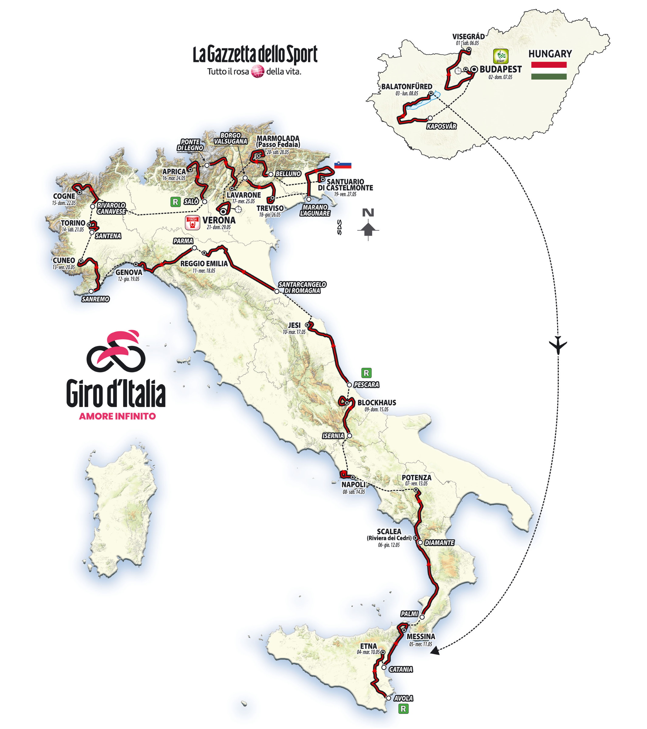 SpazioCiclismo - Percorso Giro d'Italia 2022, ecco tutte le tappe! (Altimetrie e Planimetrie)